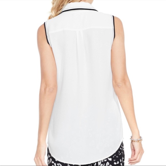 Vince Camuto Red Blouse Button down Sleeveless Black Trim | Size XS - Collared - Picture 4 of 8